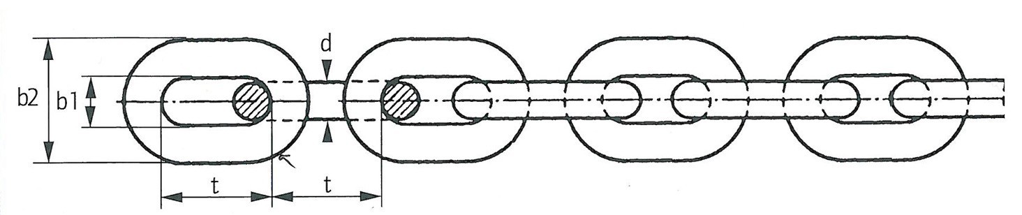 Anchor chain in stainless steel calibrated